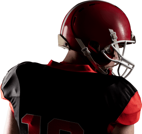 American football player in red helmet posing transparent background