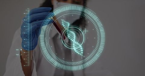 Digital Healthcare: Doctor Analyzing DNA Strand Visualization