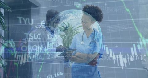 Healthcare Professionals Analyzing Data with Digital Technology