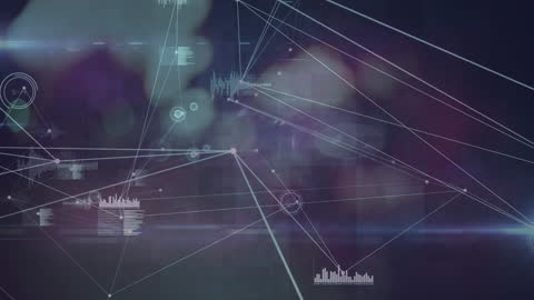 Abstract Digital Network Overlay on Cityscape at Night