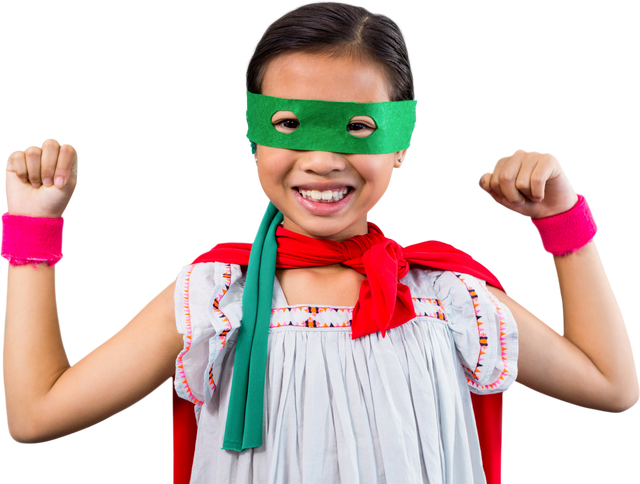 Confident Young Girl Wearing Transparent Mask and Cape with Smiling Face - Download Free Stock Videos Pikwizard.com