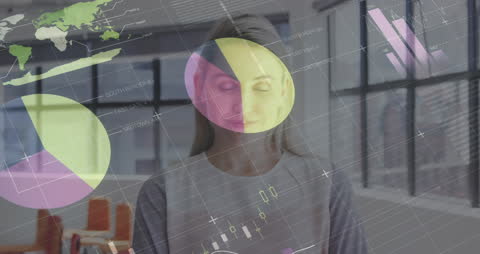 Smiling Businesswoman with Digital Data Overlay