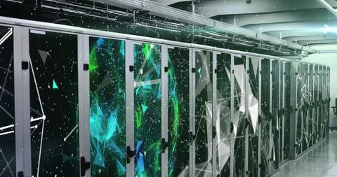 Futuristic Digital Interface with Globe and Shapes in Server Room - Download Free Stock Images Pikwizard.com