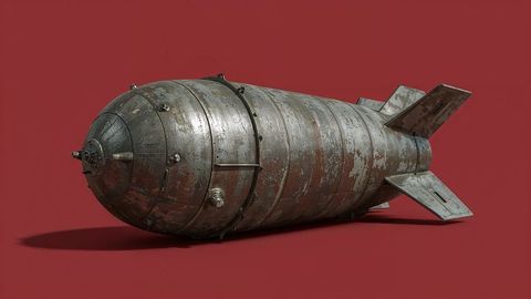 Vintage industrial style corroded bomb with tapered nose and tail fins