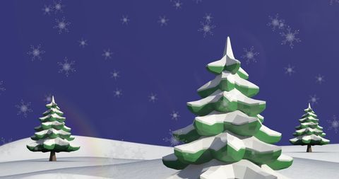 Snowfall Over Christmas Trees in Tranquil Winter Landscape