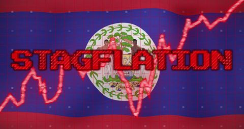 Stagflation concept and digital analysis over belize flag