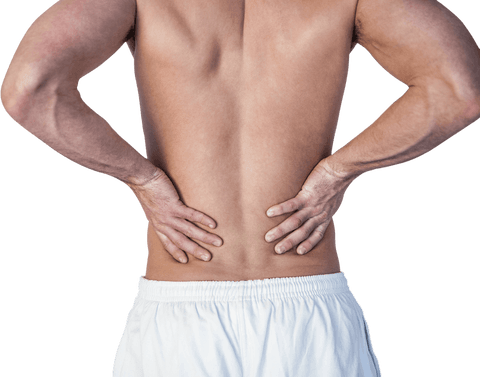 Male back pain transparent image manages discomfort