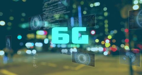6G Technology Hologram Amid Urban Cityscape