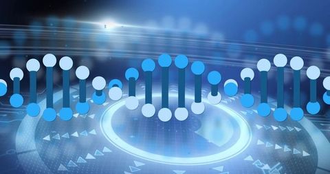 Futuristic DNA Strand with Digital Elements and Light Streaks