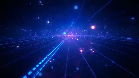 Futuristic Digital Corridor with Neon Grids and Particles Animation