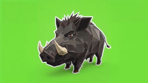 Low-Poly Wild Boar on Vibrant Green Background for Digital Art Designs