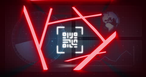 Futuristic QR Code with Neon Lines and Scanning Tech Elements