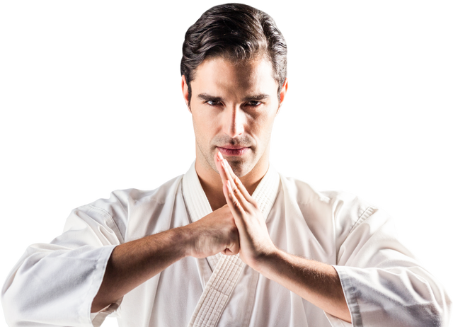 Man in White Martial Arts Gi Performing Transparent Hand Salute - Download Free Stock Videos Pikwizard.com