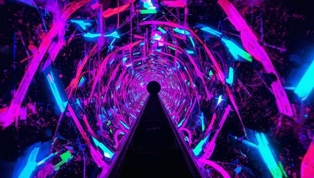 Neon sci-fi corridor with futuristic glowing panels