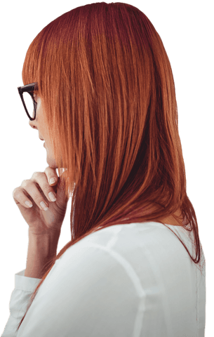 Transparent Hipster Woman with Long Red Hair Contemplating