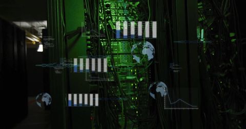 Digital Data Visualization Against Computer Servers in Dimly Lit Room - Download Free Stock Images Pikwizard.com