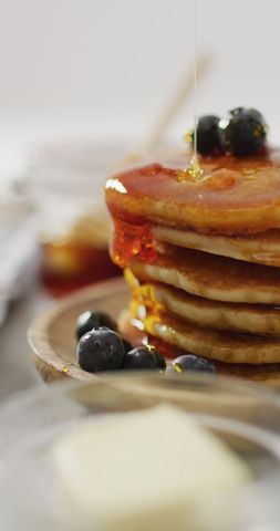 Maple Syrup on Fluffy Pancakes with Blueberries - Download Free Stock Images Pikwizard.com