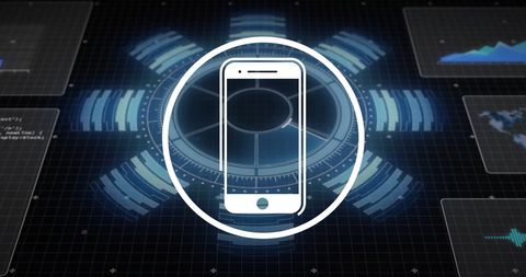 Futuristic Smartphone Icon with Digital Analytics Interface