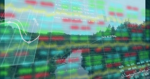 Stock market data overlaid on natural landscape conceptual image