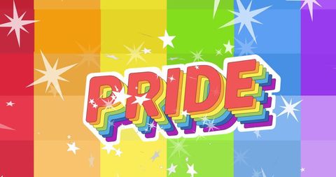 Vibrant Rainbow Pride Text with Sparkling Stars for LGBTQ Celebration