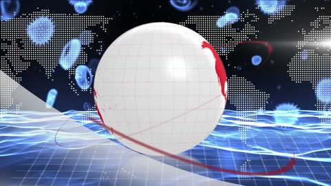 Animation of Covid-19 Cells and Rotating Globe with Digital Waves