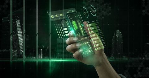 Hand Engaging with Futuristic Holographic Display