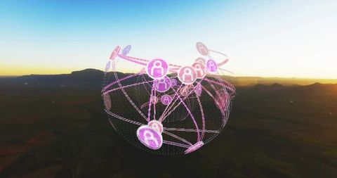 Futuristic Digital Network Sphere Above Scenic Desert
