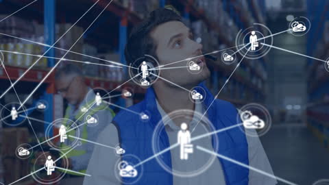 Warehouse Worker Linked by Global Network Technology