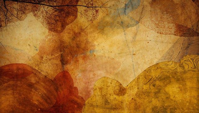 Abstract organic surface with warm hues and silhouette branches