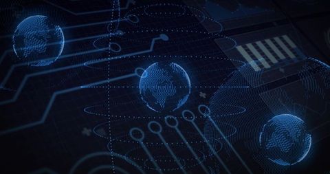 Holographic globe network connecting data streams on dark tech grid for cybersecurity