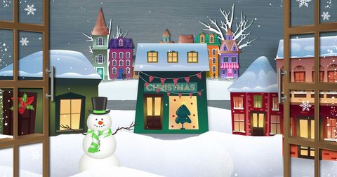 Charming winter village snow scene for christmas celebration