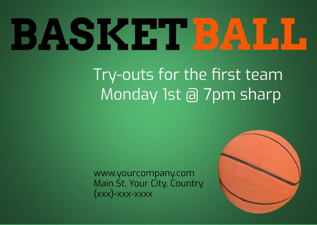 Basketball Tryouts Advertisement with Ball and Event Details - Download Free Stock Templates Pikwizard.com