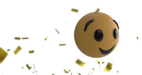 Winking Emoji with Golden Confetti on White Background