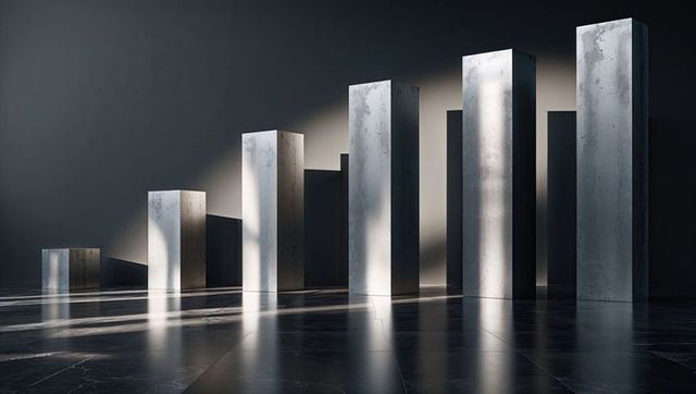 Ascending Concrete Pillars with Spotlight Shadows on Marble Floor