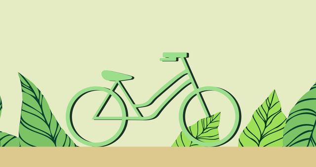 Illustrative image of green bicycle and vector leaves against gray background, copy space. Abstract, transportation, mobility, awareness, campaign and sustainable concept.