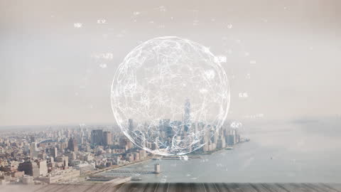Futuristic Digital Globe Over Urban Skyline