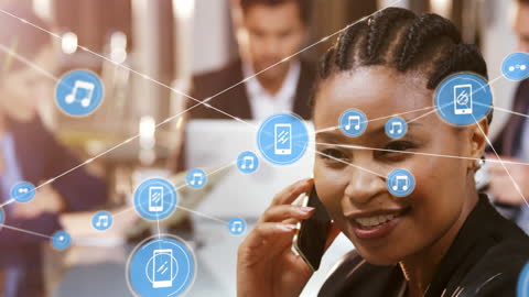 Businesswoman Using Smartphone with Technology Network Concept