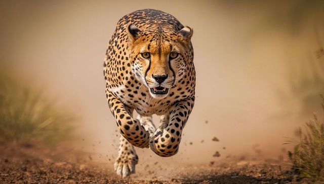 Majestic cheetah sprinting through dry grassland