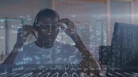 Data Specialist Analyzing Information with Virtual Display