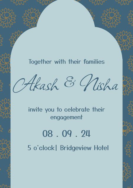 Elegant Blue and Gold Engagement Invitation Design - Download Free Stock Templates Pikwizard.com