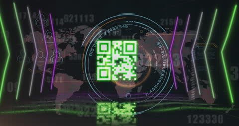 Futuristic QR Code with Neon Effects on Black Background