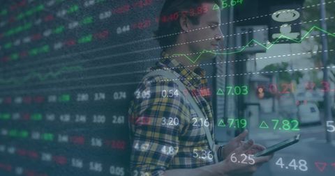 Business Professional Interacting with Digital Stock Market Data