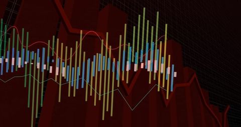 Abstract digital data analytics with 3d red chart