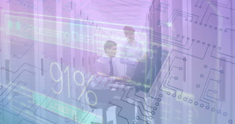 Digital Concept of Business Team Analyzing Data in Server Room