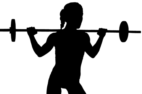 Woman lifting barbell silhouette on transparent background
