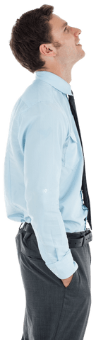 Transparent Smiling Businessman Standing with Hand in Pocket