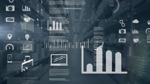 Digital Wave: Data Processing Icons in Modern Warehouse