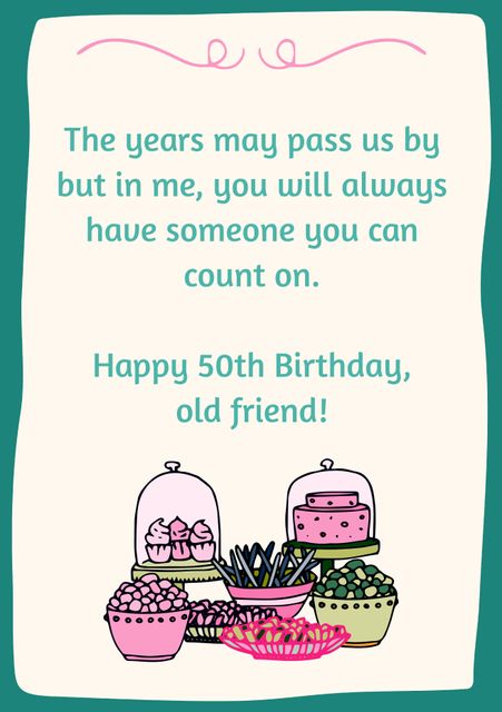 Happy 50th Birthday Text with Desserts on Yellow Background - Download Free Stock Templates Pikwizard.com