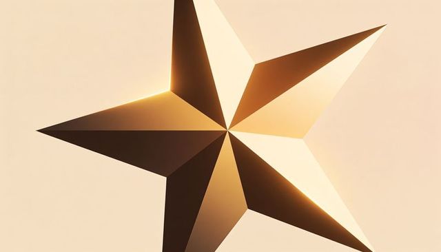Faceted metallic five-point star reflecting warm light on soft beige backdrop