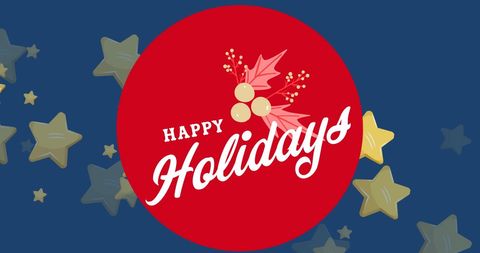 Happy Holidays Greeting Card with Berries and Stars